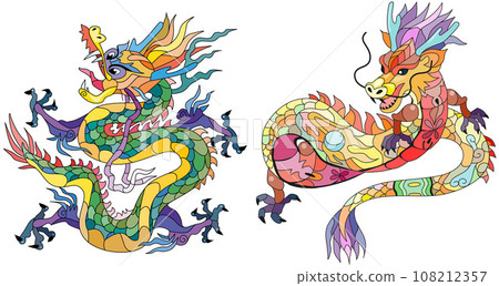 Zentangle dragons. Hand drawn decorative vector illustration 108212357