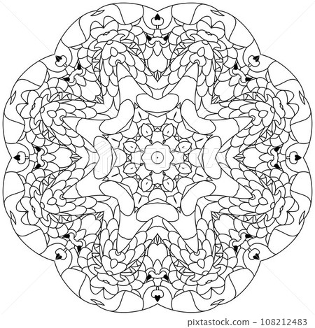 Hand drawn zentangle circular ornament for coloring page. Hand drawn zentangle circular ornament for coloring page. 108212483