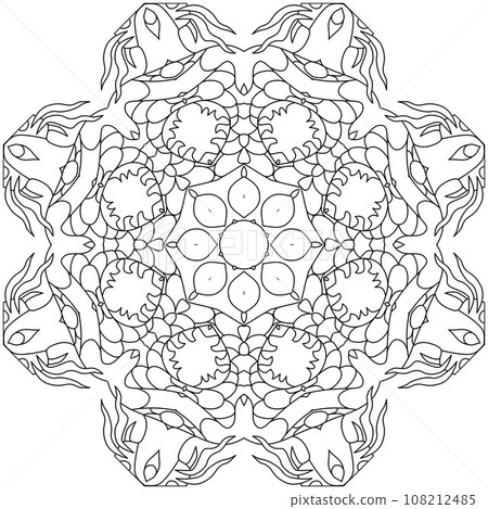 Hand drawn zentangle circular ornament for coloring page. Hand drawn zentangle circular ornament for coloring page. 108212485