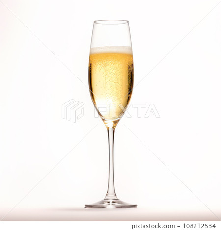 A crystal-clear flute glass of champagne isolated on white background A crystal-clear flute glass of champagne isolated on white background 108212534