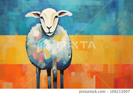 Abstract sheep painting. Animals art. Farm animals. Abstract sheep painting. Animals art. Farm animals. 108213007