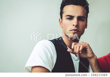 skilled man and woman working at desktop, concept of organisation and planning time 108213364