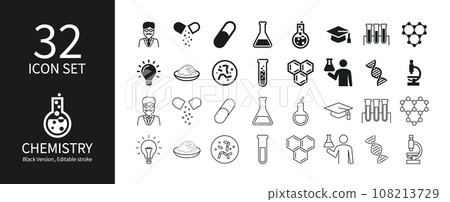 Icon set related to chemistry and experiments 108213729