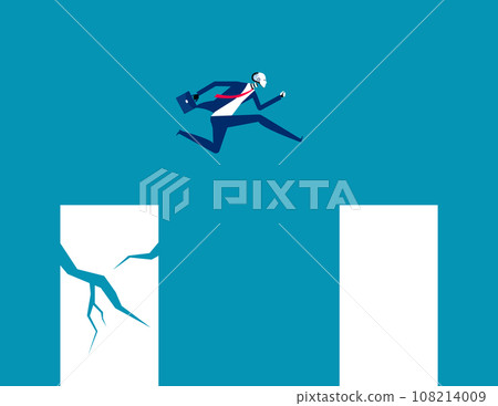 Robot jumping from a crisis graph to stable graph. Business artificial intelligence concept Robot jumping from a crisis graph to stable graph. Business artificial intelligence concept 108214009