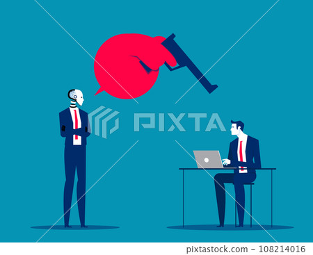Robot with orders that hurt human. Business artificial intelligence concept Robot with orders that hurt human. Business artificial intelligence concept 108214016