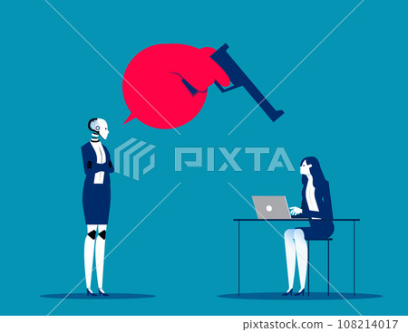 Robot with orders that hurt human. Business artificial intelligence concept Robot with orders that hurt human. Business artificial intelligence concept 108214017