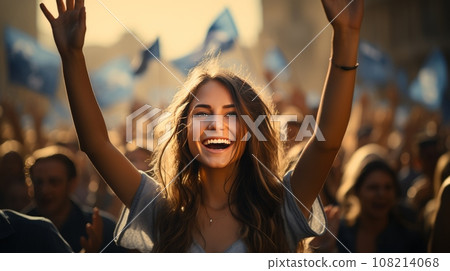 girl amid the crowd celebrating Israeli Independence Day girl amid the crowd celebrating Israeli Independence Day 108214068
