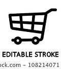 Shopping cart, trolley handle symbol, basket line vector icon 108214071