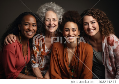 adult beautiful international women 50-60 years old in different dresses with beautiful hairstyles. Stylish curly hairstyle made in a beauty salon. Fashion, cosmetics and makeup. Charming brides. 108214211