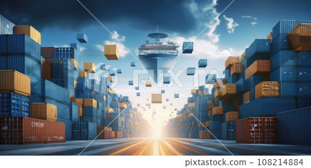 Containers Cargo Ship at logistic hub. Generative AI 108214884