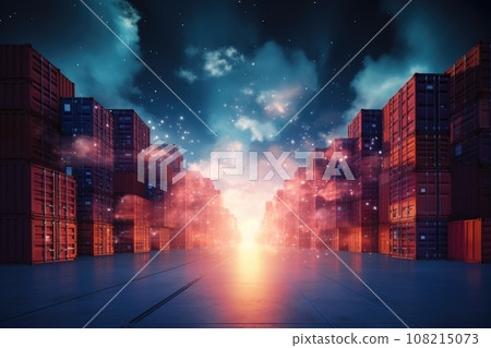 Containers Cargo Ship at logistic hub. Generative AI 108215073