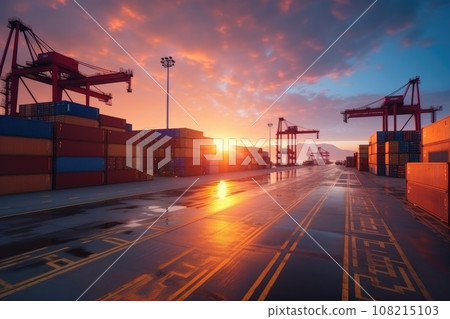 Containers Cargo Ship at logistic hub. Generative AI 108215103