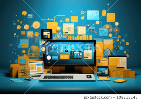 Economic and Financial graphs with glowing lines and diagram on digital screen. Trading market and economic concept. Generative AI 108215145