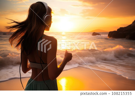 Healthy Asian woman is jogging outdoor. Fitness girl running. Female exercising at outdoor park. Healthy Asian woman is jogging outdoor. Fitness girl running. Female exercising at outdoor park. 108215355