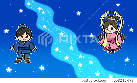 織姬、彥星和漂浮在星空中的銀河 108215478