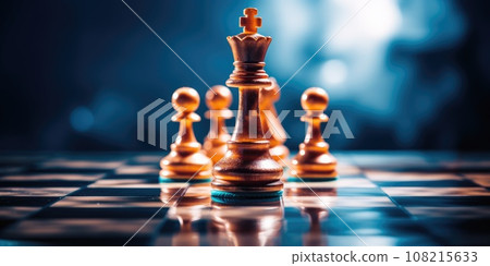 Business Strategy concept. Business man playing chess game to development analysis new strategy plan. Generative AI 108215633