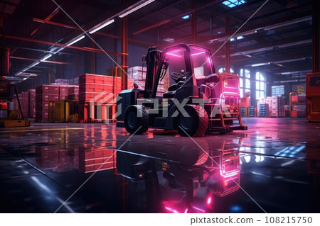 forklift truck in warehouse. Logistics and distribution center for product delivery. Generative AI 108215750