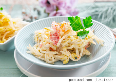 Mayo salad with bean sprouts and crab sticks 108215882