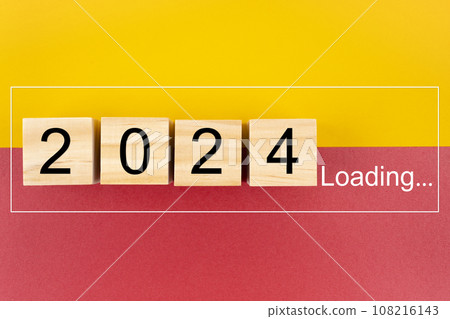 New Year 2024 Loading with wood block. 108216143