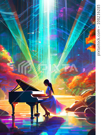 彈鋼琴的女人 - 生成 AI 彈鋼琴的女人 - 生成 AI 108216285