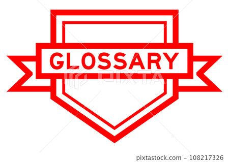 Vintage red color pentagon label banner with word glossary on white background 108217326