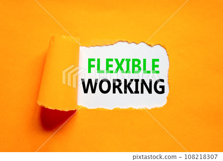 Flexible working symbol. Concept words Flexible working on beautiful white paper. Beautiful orange paper background. Business flexible working concept. Copy space. 108218307
