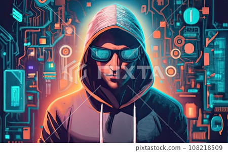 Hacker in hoodie in dark background Hacker in hoodie in dark background 108218509