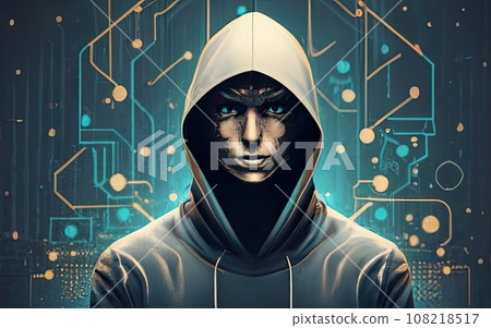 Hacker in hoodie in dark background Hacker in hoodie in dark background 108218517