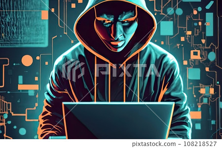 Hacker in hoodie in dark background Hacker in hoodie in dark background 108218527