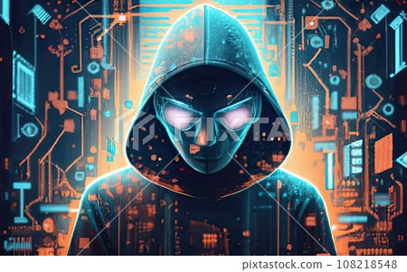 Hacker in hoodie in dark background Hacker in hoodie in dark background 108218548