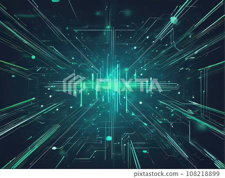 Digital technology global speed connect blue green background 108218899