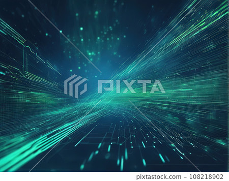 Digital technology global speed connect blue green background 108218902