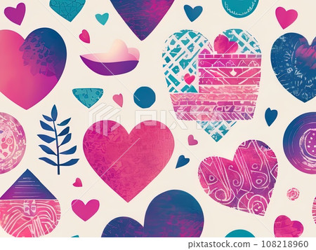 Vector Valentines Day Boho elements with riso print texture  108218960