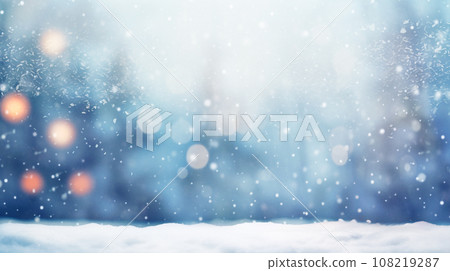 snowy Christmas  background with blur effect, falling snow flakes and sun rays, AI-generated content, AI content 108219287