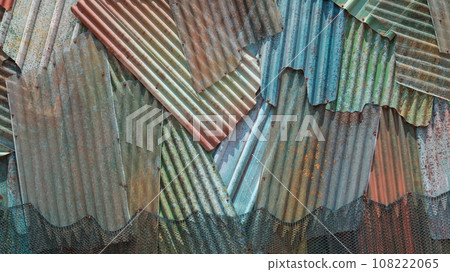 corrugated colorful zinc sheet wall with black net 108222065