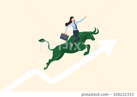 confidence business woman riding green bull running up, Stock Market Trading, Investing, Bull market, Success investor riding bull market, Vector illustration 108222333