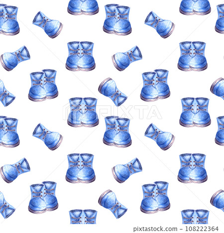 Baby blue booties, shoes seamless pattern It is a boy Watercolor hand draw illustration isolated on white background Repeating design for happy birthday, newborn, gender reveal party, print, wallpaper Baby blue booties, shoes seamless pattern It is a boy Watercolor hand draw illustration isolated on white background Repeating design for happy birthday, newborn, gender reveal party, print, wallpaper 108222364