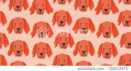 Vector seamless pattern with cute retriever dog faces. Dog pattern on pink background. Vector illustration Vector seamless pattern with cute retriever dog faces. Dog pattern on pink background. Vector illustration 108222475