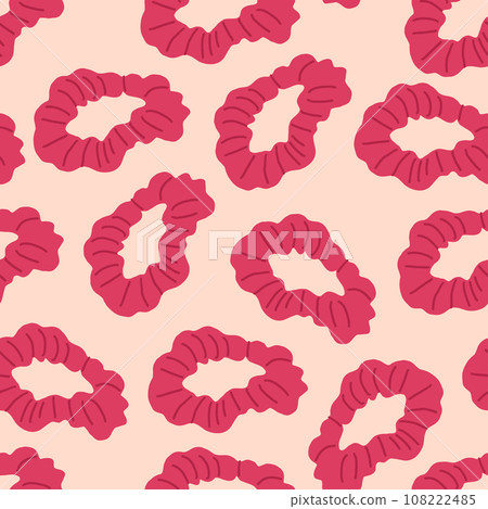 Vector seamless pattern with silk red scrunchy on pink beige background. Vector illustration 108222485