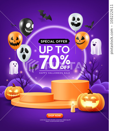 Happy Halloween, pruple three overlapping podiums 108222611