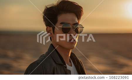 Happy beautiful young man smiling at the beach side Happy beautiful young man smiling at the beach side 108223091