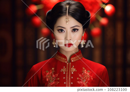 Woman in a classic Asian silk dress 108223100