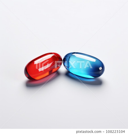 Close up of Red and Blue pills isolated on white background. Choice concept. Close up of Red and Blue pills isolated on white background. Choice concept. 108223104