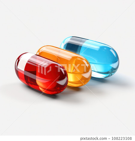 Close up of different color pills isolated on white background. Choice concept. Close up of different color pills isolated on white background. Choice concept. 108223108