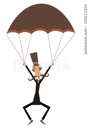 Cartoon skydiver man in the top hat illustration. Comic skydiver long mustache man in the top hat derives enjoyment from jumping. Isolated on white background Cartoon skydiver man in the top hat illustration. Comic skydiver long mustache man in the top hat derives enjoyment from jumping. Isolated on white background 108223303
