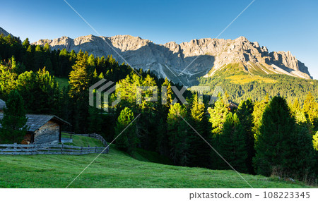 Panoramic view of the picturesque Dolomites mountains in Europe Panoramic view of the picturesque Dolomites mountains in Europe 108223345