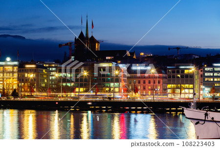 Geneva cityscape with St Pierre Cathedral at night Geneva cityscape with St Pierre Cathedral at night 108223403
