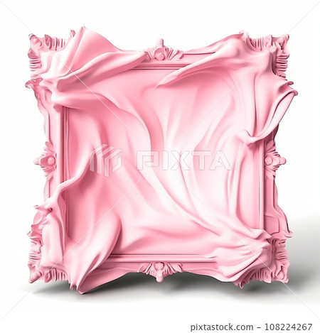 Pink frame of a curved, fancy shape on a white background, color tints and transitions, element of design, decor 108224267