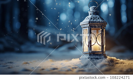 Snowy scenery and lamp background image 04 108224271