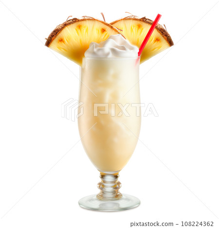 Pina Colada with pineapple, coconut and creamy white top isolated on white Pina Colada with pineapple, coconut and creamy white top isolated on white 108224362